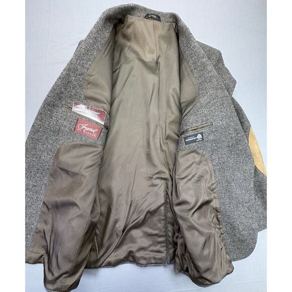 Imperial By Haggar Brown 100% Pure Wool Elbow Patch Two Button Blazer Jacket 46 - Picture 6 of 12